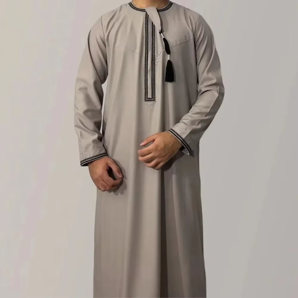 New Muslim Men Long Sleeve Pullover Dress Abaya Daffah Jubba Thobe Pakistan Saudi Arab Kaftan Islam Clothing Prayer Robe Afghan