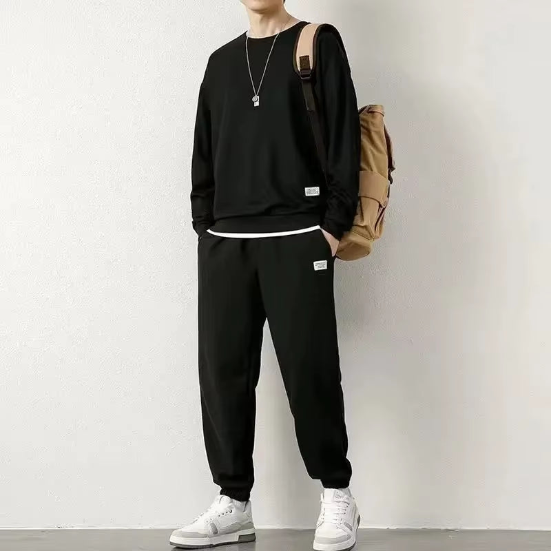 Autumn/Winter Men'S Casual Sports Suit Long Sleeve Checked T-Shirt Trousers Coords Stylish Clothes Set for Men