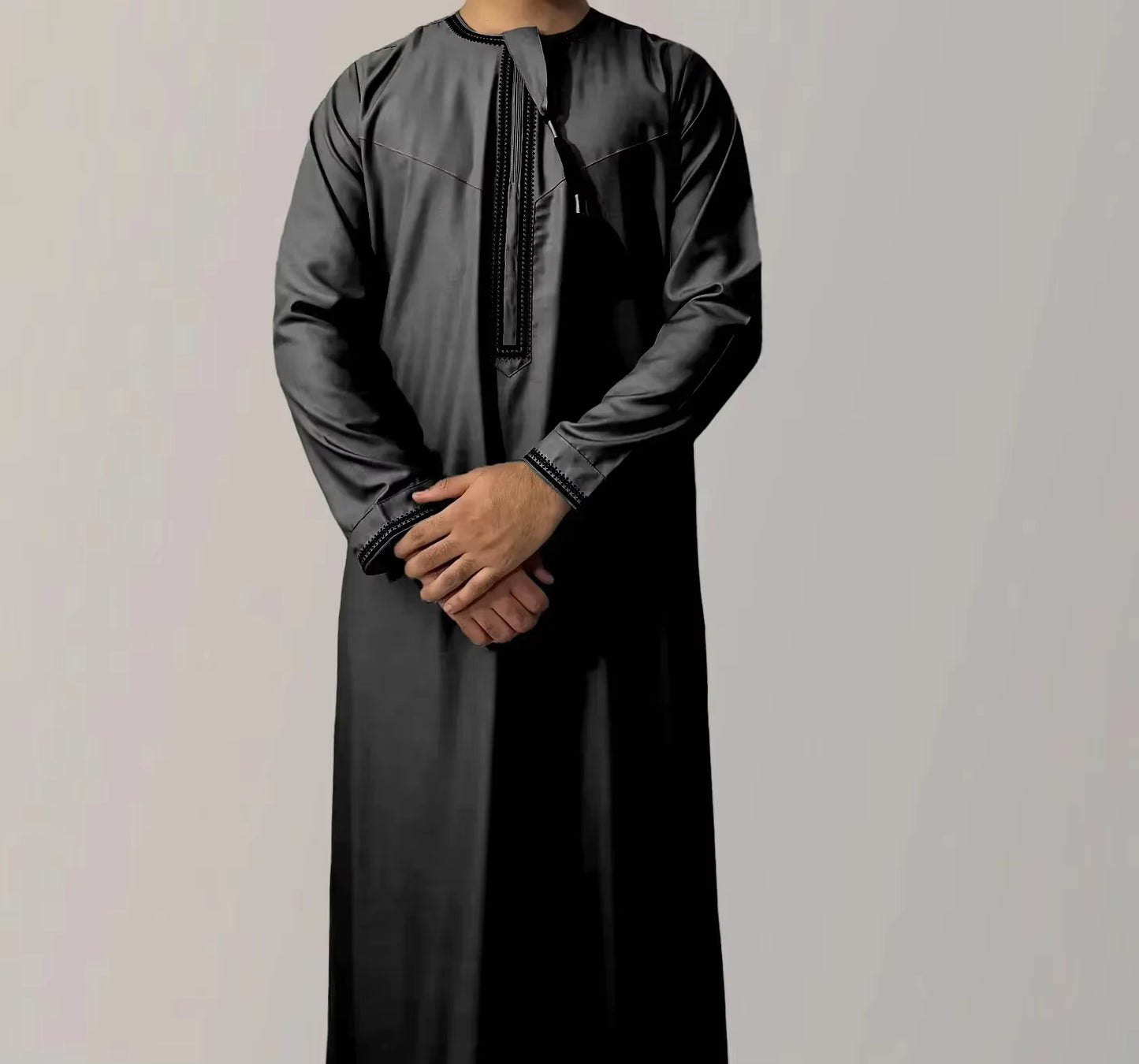 New Muslim Men Long Sleeve Pullover Dress Abaya Daffah Jubba Thobe Pakistan Saudi Arab Kaftan Islam Clothing Prayer Robe Afghan