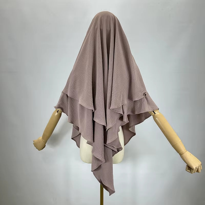 Khimar Two Layer Jazz Crepe Double Layers High Quality Muslim Modest Fashion Prayer Long Hijab Wholesale Islamic Clothing