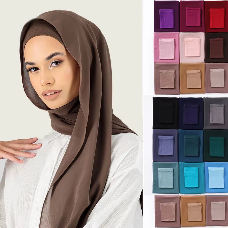 Two Piece Set Chiffon Hijab Matching Undercap Chiffon Scarf with Matching Underscarf Shawls Scarves for Women