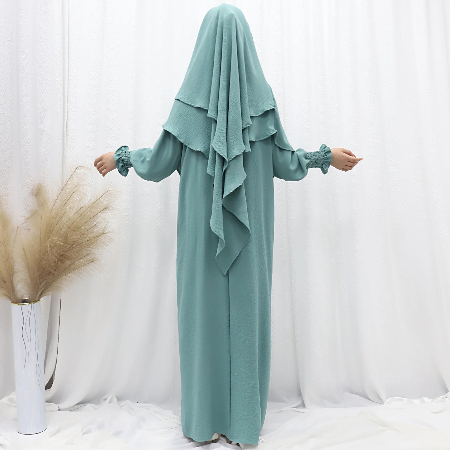 Muslim Abaya Khimar Sets for Woman Jilbab 2 Piece Suit Eid Ramadan Plain Dress Woman Prayer Clothes Islam Clothing Modest Robe