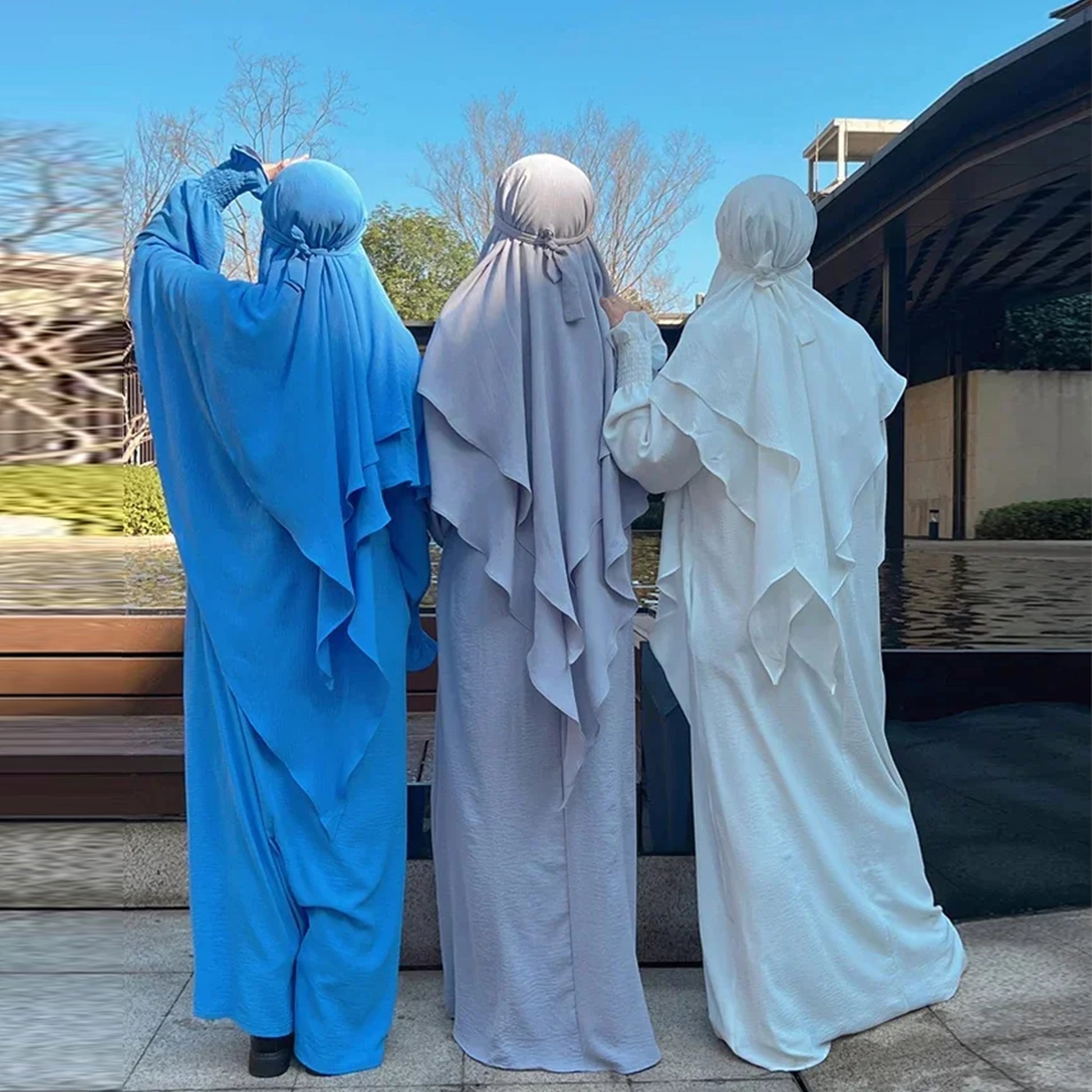 Muslim Abaya Khimar Sets for Woman Jilbab 2 Piece Suit Eid Ramadan Plain Dress Woman Prayer Clothes Islam Clothing Modest Robe