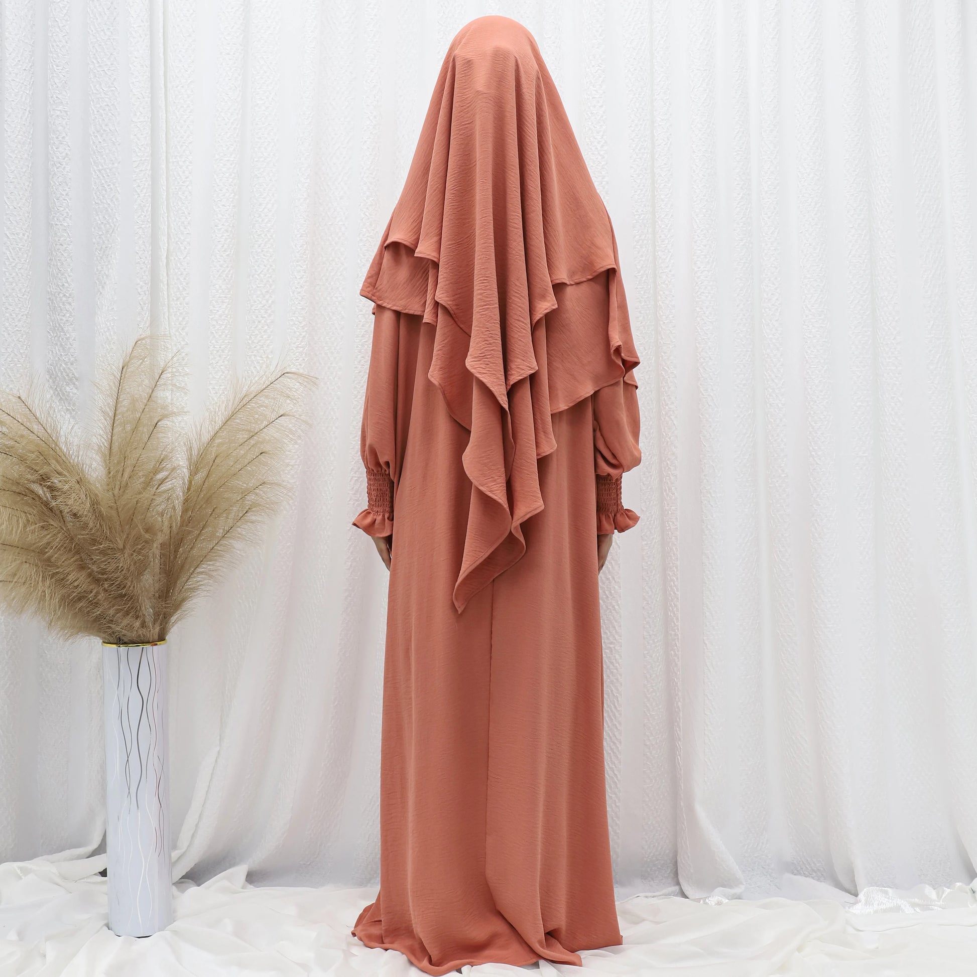 Muslim Abaya Khimar Sets for Woman Jilbab 2 Piece Suit Eid Ramadan Plain Dress Woman Prayer Clothes Islam Clothing Modest Robe