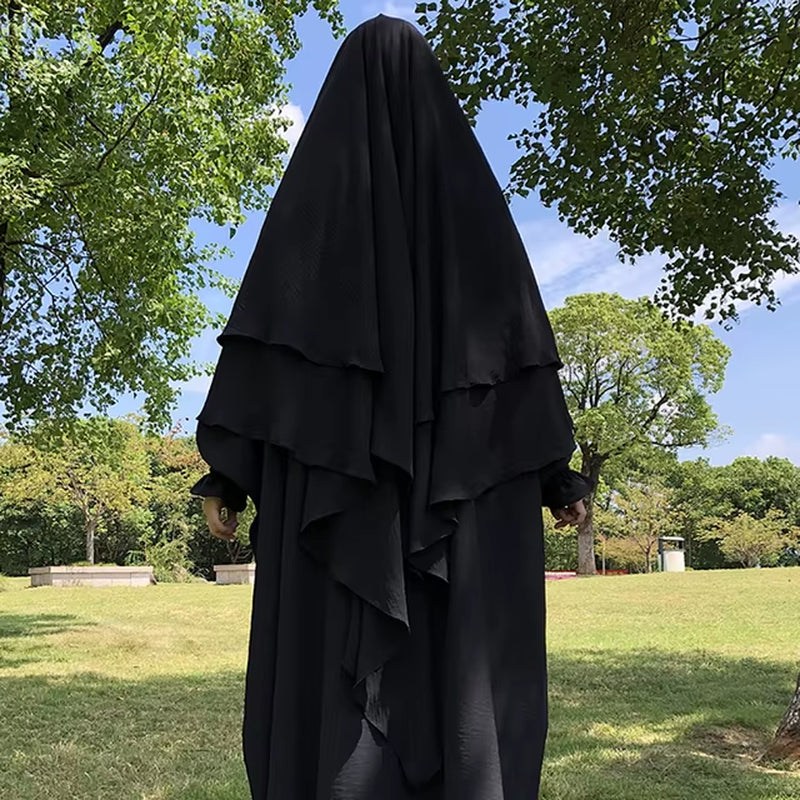 Khimar Two Layer Jazz Crepe Double Layers High Quality Muslim Modest Fashion Prayer Long Hijab Wholesale Islamic Clothing