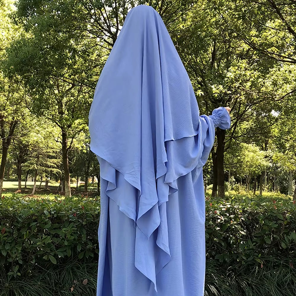 Khimar Two Layer Jazz Crepe Double Layers High Quality Muslim Modest Fashion Prayer Long Hijab Wholesale Islamic Clothing